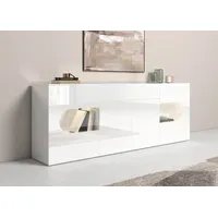 Home Affaire Sideboard HOME AFFAIRE "Real,Vitrine,Kommode,Schrank,komplett weiß hochglanz lackiert", weiß (weiß hochglanz), B:220cm H:81cm T:40cm, Sideboards, Sideboard, mit 4 Türen davon 2 Glastüren und 1 Schublade ohne Griff Breite 220cm