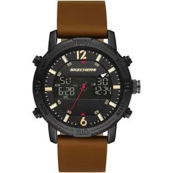 Chronograph SKECHERS "REDLANDS", braun, Armbanduhren, Herren, Quarzuhr, Armbanduhr, Herrenuhr, Lederarmband, digital, Stoppfunktion
