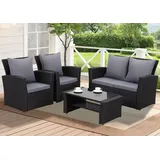 MeXo Gartenlounge-Set SGS zertifiziert, Gartenmöbel Set aus handgefertigtem Poly Rattan, (Terasse Möbel Set Sitzgruppe, 4-tlg., 2-Sitzer Sofa, 2 Sesseln und Tisch mit Stauraum), Wetterfeste Lounge-Set für 4 Personen, freie Kombination schwarz