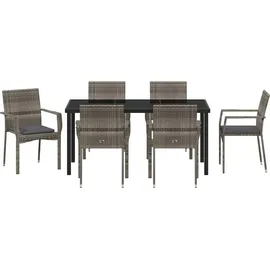 vidaXL 7-teiliges Garten-Dining-Set mit Kissen Grau Poly-Rattan