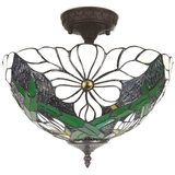 Clayre & Eef Deckenlampe Tiffany Ø 36x35 cm Weiß Grün Kunststoff Glas - Weiß