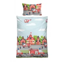 biberna Feinbiber Bettwäsche 0004523 Feuerwehr 1x 100x135 cm + 1x 40x60 cm, pistaziengrün