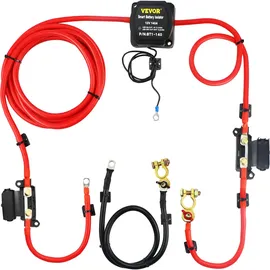 Vevor Doppelbatterie Trennrelais 12 V Split Charge Kit, 140 A spannungsempfindliches Relais Set -30-105 °C, automatisches Ladegerät & Kabel Set für Lastwagen, Wohnmobil, Werkstatt, Auto & Schiff