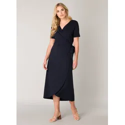 Wickelkleid BASE LEVEL "Yvie", Damen, Gr. 46, N-Gr, blau (navy dunkelblau), Jersey, Obermaterial: 94% Viskose, 6% Elasthan, unifarben, feminin, figurumspielend ca. Mitte Wade, V-Ausschnitt, Kurzarm abgesteppt, Kleider, In bequemer, elastischer Qualität