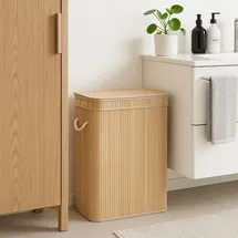 nuxio Wäschekorb aus Bambus mit Deckel LUVA, 80 l