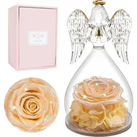 luxuskollektion Engelfigur Ewige Rose Glaskuppel Schutzengel Glänzendes Champagner