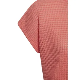 vivance by lascana Kurzarmshirt VIVANCE BY LASCANA "aus bügelfreiem Waffelstrick", Damen, Gr. 40/42, rot (apricot), Strick, Obermaterial: 64% Polyester, 34% Viskose, 2% Elasthan, leicht transparent, unifarben, bequem, Rundhals, Shirts, luftiges Waffelstrickshirt