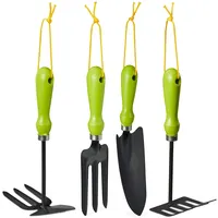 Relaxdays Gartenwerkzeug Set 4-teilig, Blumenkelle, Kleinrechen, Doppelhacke, Blumengabel, Gartengeräte
