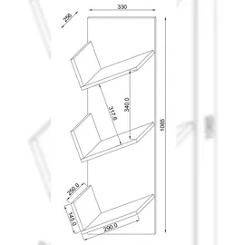 VCM Sulda Wandregal 3 Ablagen 60 x 20 x 180 cm Braun