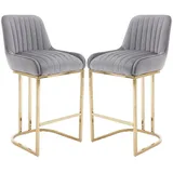 WAHSON OFFICE CHAIRS 2er Set Barhocker Samt Barstuhl mit goldenem Metallbein Küchenhocker mit Lehne für Kücheninsel, Grau