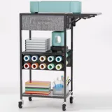 Bastelwagen und Organizer-Tisch, kompatibel mit Bastelschneidemaschinen, Roll-Organizer mit Schublade und Vinyl-Rollenhalter, Basteltisch, Arbeitsplatzhalter für Bastelraum, Heimbüro, Schwarz