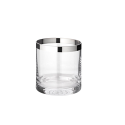 EDZARD Windlicht Molly, Laerne aus Kristallglas mit Platinrand, Kerzenhalter für Stumpenherzen, Höhe 8 cm, Ø 8,5 cm