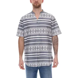 Herren Baumwoll-Hemd Kurzarm-Hemd Sommer-Hemd Urlaubs-Shirt 935489 Weiß/Blau - 43/44