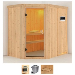 Karibu Sauna Clara, BxTxH: 151 x 196 x 198 cm, 68 mm, (Set) 9 KW-Bio-Ofen mit externer Steuerung beige
