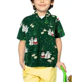 King Kameha Funky Hawaiihemd Kids Kinder Jungs, Kurzarm, X-Mas Weihnachten, Christmas Buddies, Grün, 8 - 8 Jahre