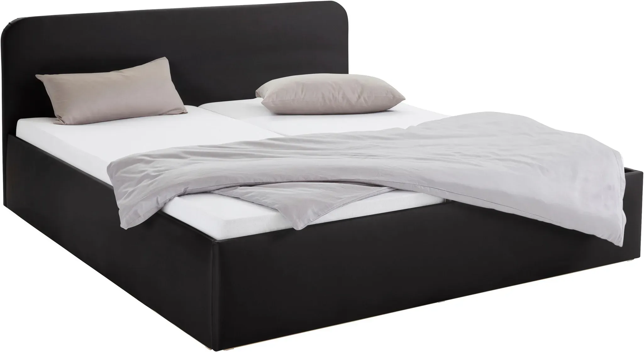 Polsterbett, schwarz, B:210cm L:210cm, Bezug Bett: wahlweise Microfaser (100% Polyester), Strukturstoff (77% Polyester, 23% Viskose) oder Kunstleder;Bonnell-Federkernmatratze: Mischgewebe (51% Polyprophlen, 39% Polyester, 10% Baumwolle);Kaltschaummatratze: Frottee (100% Polyester), Bezug abnehm- und waschbar bis 60C, WESTFALIA SCHLAFKOMFORT, Betten, Polsterbett, inkl. Bettkasten bei Ausführung mit Matratze