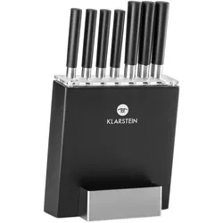Klarstein Kitano 8tlg. Messer-Set mit Block 7 Messer Stahl edler Holzblock Schwarz