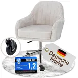 WohnJuwel Schminktisch Stuhl [höhenverstellbar] mit Gummirollen, Dickes Kissen [waschbares Kunstfell] - Drehstuhl Schminkstuhl Schminktischstuhl - Beige
