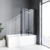 Duschwand für Badewanne faltbar 3 teilig Schwarz 120 x 140 cm Badewannenfaltwand Duschtrennwand 6mm Nano Glas Duschabtrennung Badewanne