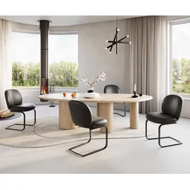 DeLife Freischwinger Nube-Flex Echt-Leder Schwarz Freischwinger flach Schwarz Taschenfederkern,