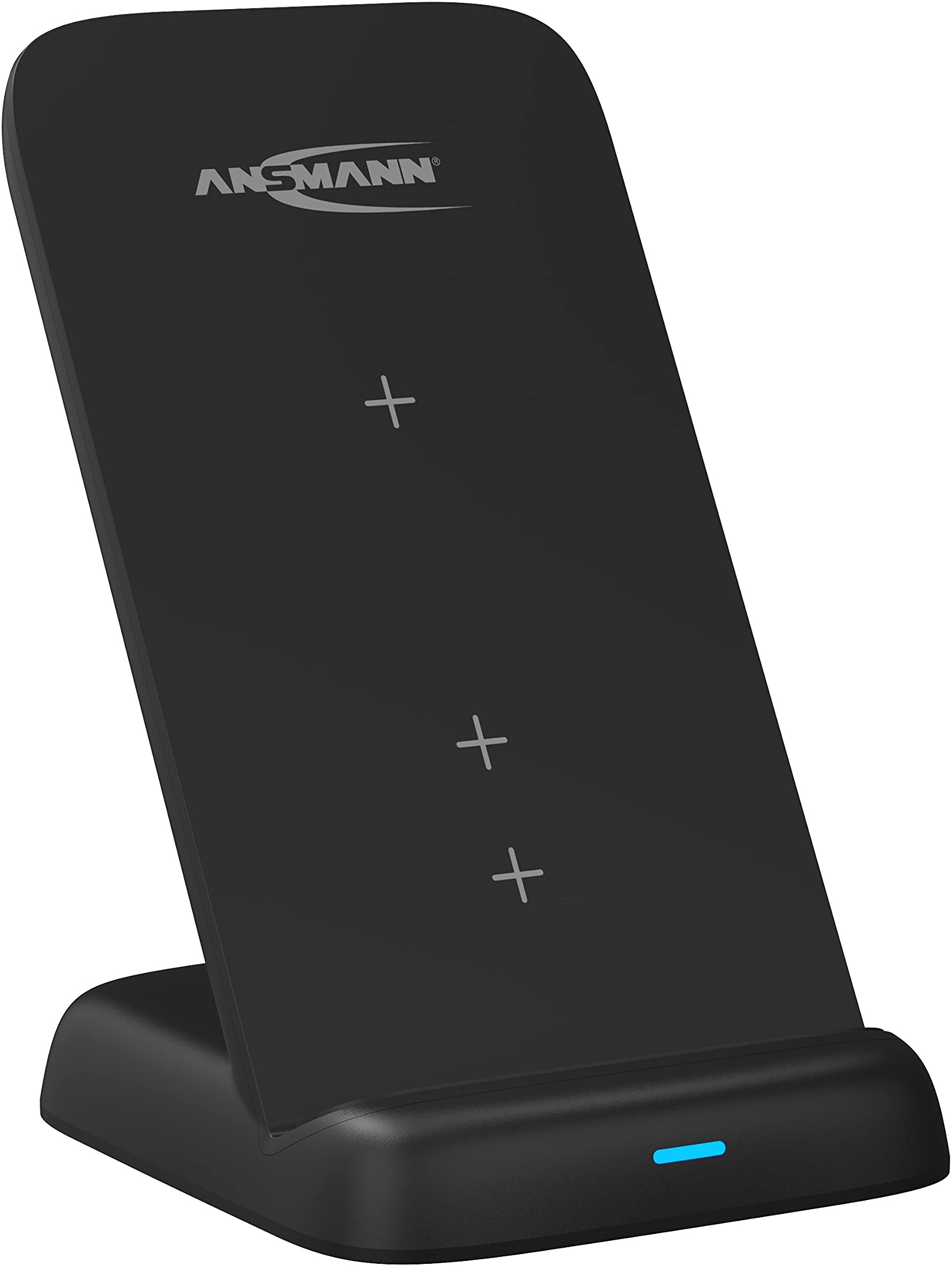ANSMANN kabelloses Ladegerät 15W Qi-zertifizierter Wireless Charger, 3-Spulen Ladestation (vertikal, Querformat, Kopfhörer) Schnellladefunktion Samsung Galaxy S21/S20, Apple iPhone 13/12, AirPods