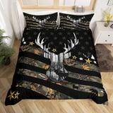 Hirsch Jagd Bettwäsche Set Camo Geweih Tröster Abdeckung für Jungen Teens Jugend Männer Camouflage Amerikanische Flagge Bettbezug Wildlife Elch Bett Set Weiß Schwarz Schlafzimmer Dekor, 135x200