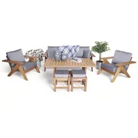 aea Gartenmöbel Set 6tlg Sitzgruppen 3+1+1 Sitzer Designer Esstisch Holz 2x Hocker - Grau