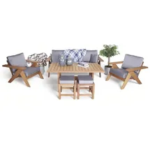 aea Gartenmöbel Set 6tlg Sitzgruppen 3+1+1 Sitzer Designer Esstisch Holz 2x Hocker - Grau