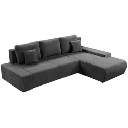 Juskys Sofa Iseo Rechts mit Schlaffunktion - Stoff Couch L Form für Wohnzimmer - Dunkelgrau
