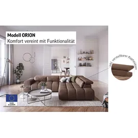 Cotta Ecksofa COTTA "Orion L-Form", platinum, B:310cm H:70cm T:225cm, 100% Polyester, Sofas, Ecksofa, mit Kopfteilverstellung & 5 Nierenkissen