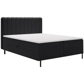 GRAINGOLD Boxspringbett Primavera 180x200 - Bett mit Matratze und Topper - Boxspringbett mit Bettkasten und Matratze - Boxspringbett Schwarz (Komod... - Schwarz
