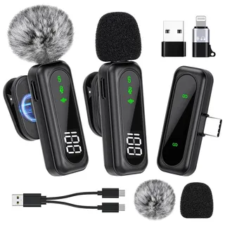 AXFEE Kabelloses Lavalier-Mikrofon, 2er-Pack Mini Mikrofon Mit LED-Anzeigemit und Rauschunterdrückung, Ansteckmikrofon mit Magnetisches, Mikrofon Bluetooth für Live-Streaming, Vlog, TikTok, YouTube
