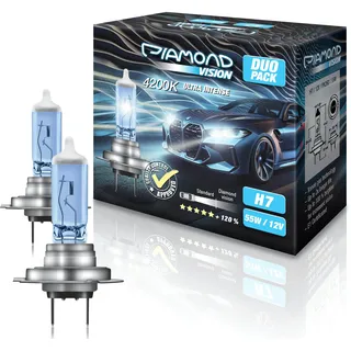 Diamond Vision 2x H7 12V 55W | Ultra Intense 4200K | Halogen KFZ Autolampen | zweimal so langlebig | Duobox | E-Prüfzeichen