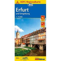 Adfc-Regionalkarte Erfurt Und Umgebung, 1:75.000, Mit Tagetourenvorschlägen, Reiss- Und Wetterfest, E-Bike-Geeignet, Gps-Tracks Download, Karte (im Si