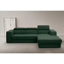 werk2 Ecksofa Cherry, modernes Sofa mit Komfortfunktionen, Breite 270cm, L-Form, bequem, mit verstellbaren Kopfteilen, Schlaffunktion und Bettkasten grün