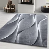 Carpetsale24 Teppich Wohnzimmer 160x230 cm Grau Modern Holz Optik Wellen Design Kurzflor Schlafzimmer Esszimmer Küche Jugendzimmer Waschbar Pflegeleicht Extra Weich