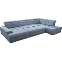 Cavadore Wohnlandschaft Mistrel mit Schlaffunktion / U-Form Bettsofa mit leichter Fleckentfernung dank Soft Clean / Geeignet für Haushalte mit Kindern, Haustieren /343 x 77 x 228 / blau