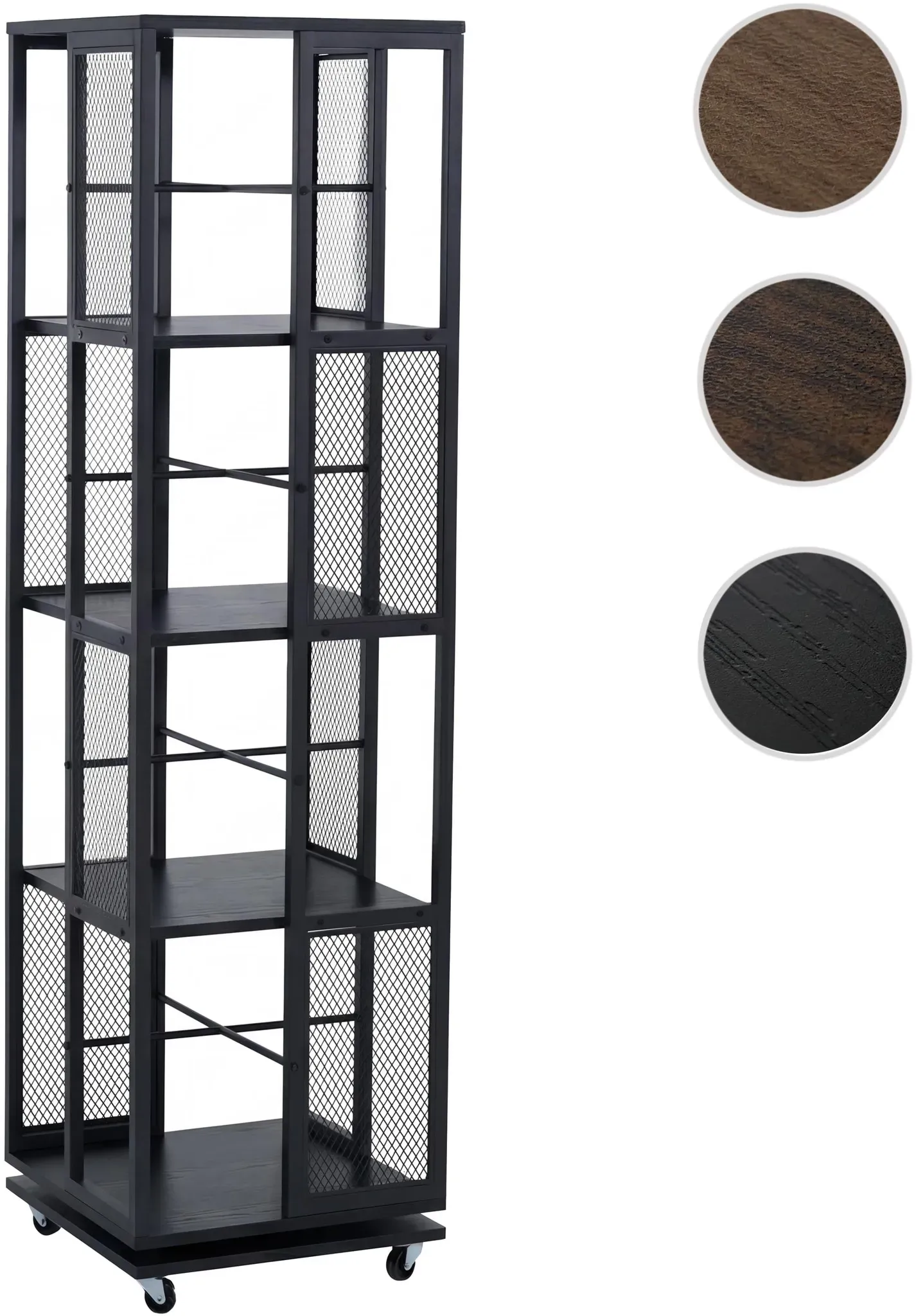 Bücherregal HWC-P13, Standregal Drehregal, Rollen drehbar, Metall Industrial Melamin MVG 147x40x40cm