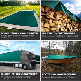 Rotfuchs Premium Abdeckplane mit Ösen 300 x 500 cm, 15m2 - 700 g/m2 PVC RipStop-Gewebe Reißfest & Wasserdicht Universell für Pool, LKW, Holz Gartenmöbel Abdeckung, Gewebeplane Grün 300 x 500 cm