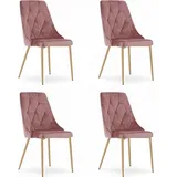 Best for Home Esszimmerstuhl 4er-Set elegante Polsterstühle aus rosa Samt mit Holzbeinen rosa