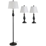 Homcom 3er- Lampenset 2 Tischlampen + 1 Stehlampe schwarz, weiß