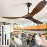 178cm Deckenventilator Mit Fernbedienung Ohne Licht, Deckenventilator Outdoor Holz, Groß Deckenventilator Ohne Beleuchtung, für Terrasse Pavillon Schlafzimmer, Geräuscharmer Reversibler DC-Motor