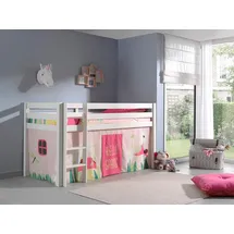 Vipack Spielbett Pino 90 x 200 cm Kiefer massiv weiß lackiert mit Vorhang Blumen
