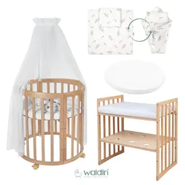 Waldin Babybett OWAL Kinderbett 7in1 mit Matratze, mitwachsendes Kinder-Bett
