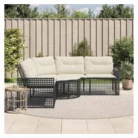 vidaXL Gartensofa in L-Form mit Kissen und Fußbank Schwarz Poly Rattan