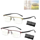 Sovtay Outfany Intellireader, Outfany Lesebrille, Outfany Intelli Lesebrille, Progressive Fern- Und Nah-Lesebrille Aus Titan, Progressive Lesebrille Für Frauen Und Männer (2.5x,Gold+Red) - 2.5x