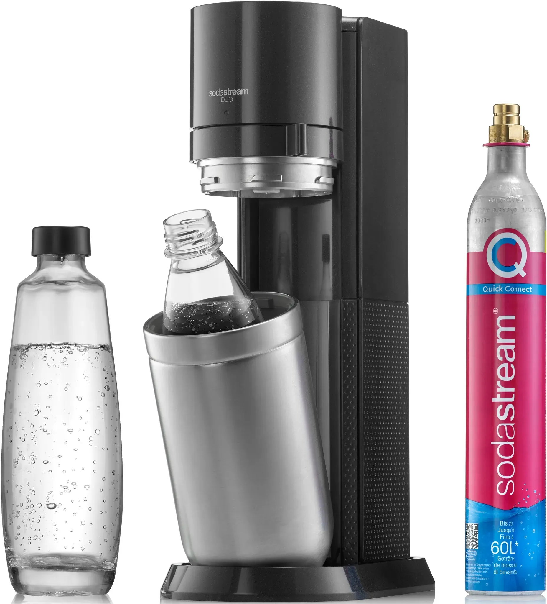 Preisvergleich Produktbild Wassersprudler SODASTREAM "DUO" schwarz CO2-Zylinder, 1L Glasflasche, spülmaschinenfeste Kunststoff-Flasche