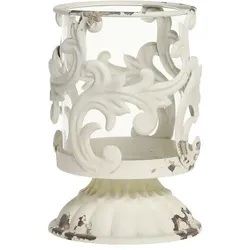 Chic Antique Windlicht mit Pflanzen Dekor, Höhe 15 cm x ∅10 cm