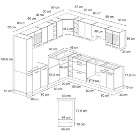 Vicco Eckküche Goldkraft Eiche 257 x 60 cm J-Shapeohne Arbeitsplatte