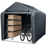 Peviasot Fahrradgarage für 4 Fahrräder 218x157x166 cm, wetterfestes Lagerzelt aus 160g PE-Plane, geräumiger Geräteschuppen mit verzinktem Stahlrahmen, UV-Schutz, Reißverschlusstür, Garten, Grau